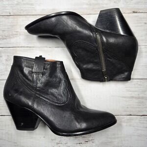 Frye Reina Western Ankle Boot Women 8.5 Black Leather Side Zip Heel